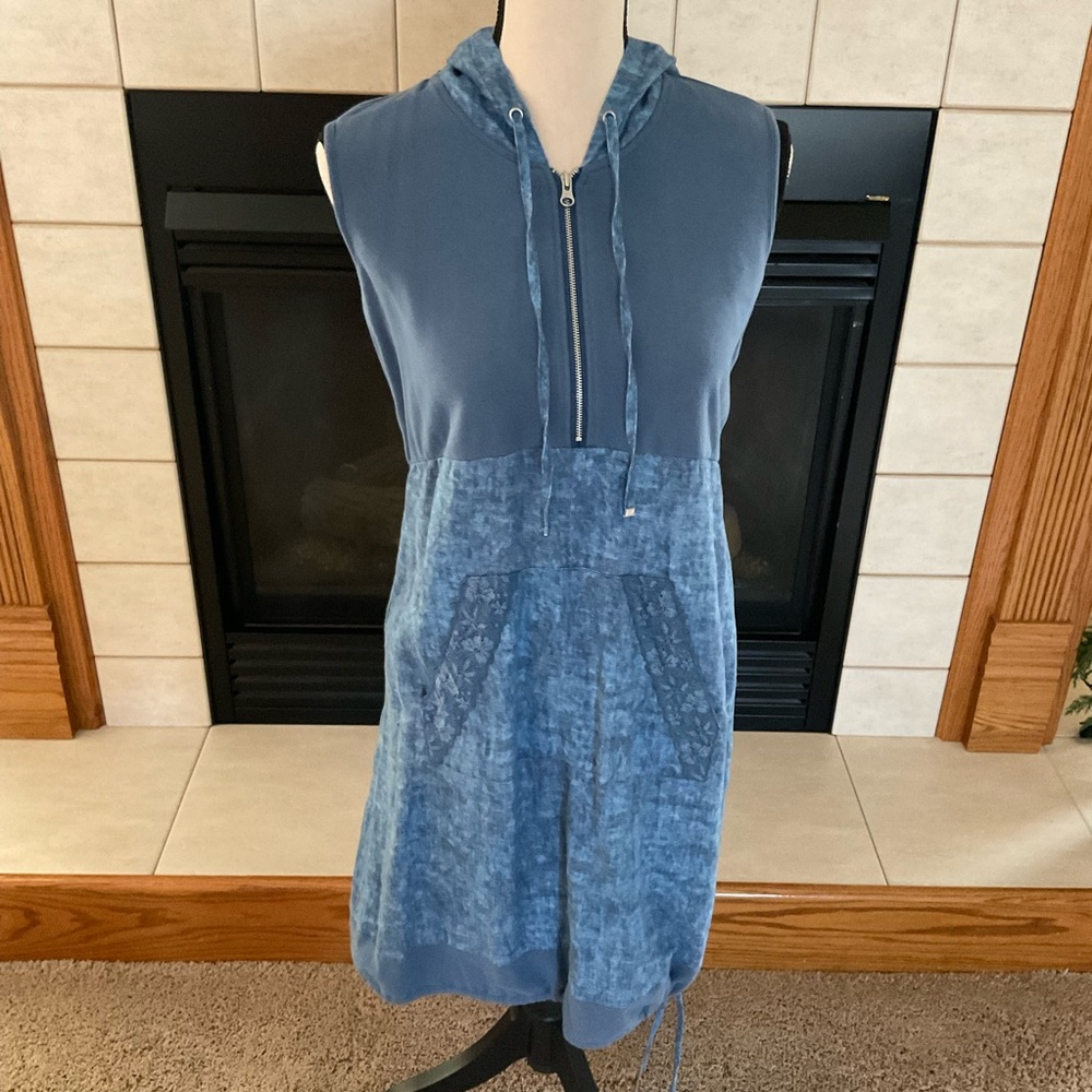 Blu No.9 Linen & Cotton Fully Lined Sleeveless Hooded Quarter-Zip Dress, Sz S/P - Picture 1 of 11